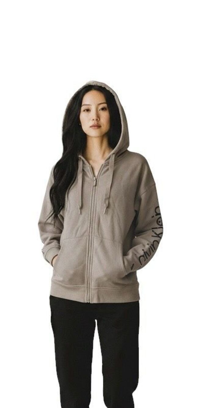 Calvin Klein Performance Womens Full Zip Taupe Hoodie Jacket